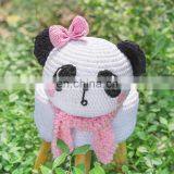 Yarncrafts Crocheted Panda Decorative Living Room Furniture Kids Wooden Animal Foot Stool