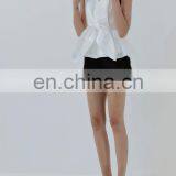 TWOTWINSTYLE Women Shirt Halter Sleeveless Backless Short Blouse Patchwork Bowknot Slim thumbnail-1