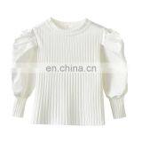 2021 Spring Autumn Black White Pure Cotton Girls Tops Puff Sleeves Patchwork Kids Shirts thumbnail-6