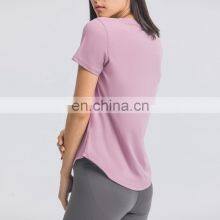 Factory Sales Women Soft Quick Dry Gym Yoga Tops U Hem Fitness Sports T-Shirts thumbnail-2