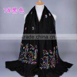 New Design Cotton Colorful Flower Embroidery Fashion Women Hijab thumbnail-3