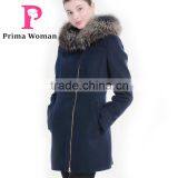New Design Winter Women Medium Length Slim Fit Coat With Silver Fox Hat Overcoat