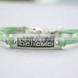 Custom Gift Leather Cord Antiqued Silver Believe Charm Bracelet