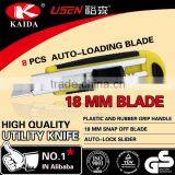 6 PCS Auto Loading 18mm Snap Off Blade Plastic with rubber grip handle Utility Knife