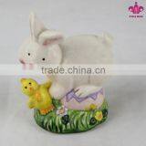 Hand-painted Ceramic Rabbit W/Egg Decoration for Easter