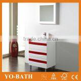 24" Modern White Red Bath Vanity With Red Glass Wash Basin thumbnail-2