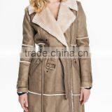 Women's Fashion Faux Shearling Splicing Trench Coat thumbnail-1