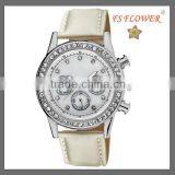 Western Women Watches Diamond Jelly Watch Steel Case White Silk Genuine Leather Chronograph Watch