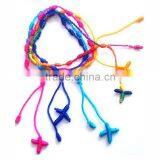 Simple Colorful Tieing Rope Long Tassel Non Clasp Catholic Handmade Knitting Cross Rope Bracelet Halloween Gift For Festival