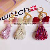 Hot Gold Leather Tassel Keychain For Women Crystal Bowknot Keyring Bag Charm For Keys Porte Cle Llavero Sleutelhanger