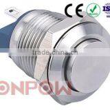 ONPOW 12mm Momentary High Head Waterproof Stainless Steel Metal Pushbutton Switch 2 Pin Terminals ( GQ12-AH-10/J/S) CE, RoHS