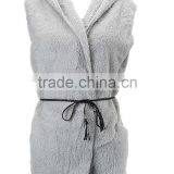 Casual Fleece Sleeveless Hooded Sweater Vest With Belt thumbnail-4