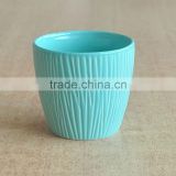 Blue Glazed Solid Color Ceramic Flower Pot with Barky Stripes