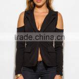 Custom Black Long Sleeve Cold Shoulder Cut Out Sexy Blazer thumbnail-1