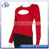 Women's Slashed Ripped Cut Out Shirt Stretchy Blouse T Shirts thumbnail-1