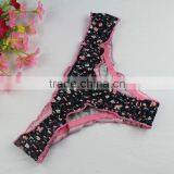 Stock Sey Cotton g String Thongs Women Panties Underwear Briefs Cotton Black With Little Floral G-string Ropa Bragas Tangas Calc thumbnail-2