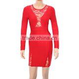 Red Lace Long Sleeve Sexy HL Rayon Bodycon Bandage Dress Sexy Fashion Girl Evening Party Dress thumbnail-2
