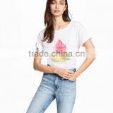 2017 High Quality Fashion Women Printed Cotton Top Round Neck Short Sleeve Bulk Tshirt Wholesale thumbnail-1