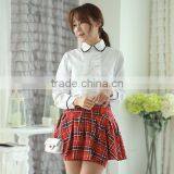 High Schoo Girl l Uniform Designs White Long Sleeve Shirt and Grid Skirt School Uniforms Wholesale thumbnail-2