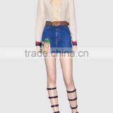 2017 Fashion Custom High Waisted Girls Sexy Floral Embroidered Denim Mini Skirt Casual Fit Latest Women Jeans Skirt thumbnail-3