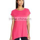 Women's Scoop Neck Short Sleeve Sharkbite Hem Comfy Knit 100% Cotton Tunic Top thumbnail-3