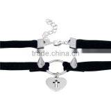 Velveteen Halloween Choker Necklace Antique Silver Black Heart Cross 34cm Long thumbnail-3