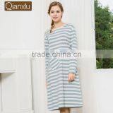 2017 Best Qianxiu Autumn Inner Home Women Lady Girl Cotton Long Sleeved Strip Chinese Women Nightgown thumbnail-1