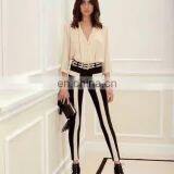 Ladies Fashion Trousers Design Women Office Wear and Casual Black White Vertical Stripes Pants thumbnail-6