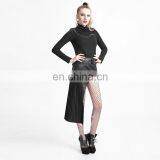Q-274 Punk Rave Gothic Black High-low Asymmetrical Pleated Vegan Leather Skirt thumbnail-5