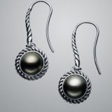 Designs Inspired  David Yurman 925 Silver Black Pearl Cable Wrap Drop Earrings