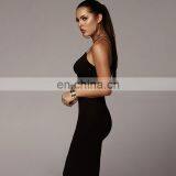 Women Sexy Bodycon Sleeveless Strap Deep V-neck Dress Hollow Out Solid Clubwear Party Long Maxi Dress Sundress 2020 New Arrival thumbnail-2
