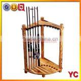 NEW Corner Stand 12 Pole Wood Space Saver Fishing Rod Storage Organizer Rack thumbnail-1