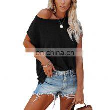 Manufacturers Wholesale Custom Women's Tops Sports and Leisure Solid Color Round Neck Raglan Short Sleeve T-shirt thumbnail-1