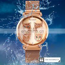 SKMEI 1767 Cat Pattern Women Stainless Steel Mesh Band 30m Water Resistant Lady Wrist Watch With Magnetic Buckle thumbnail-4