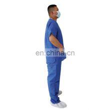V-neck SMS Blue Patient Gown Short Sleeve Disposable Hospital Scrub Gown thumbnail-4