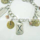 FASHION 3 TONE PLATE FRIENDSHIP LOVE,STRENGTH CHARMS BRACELET thumbnail-2