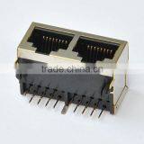 1*2port Side Entry Cat5 RJ45 PCB Jack With Shield