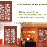 Rustic Interior Room Flower Carving Wood Frame Sliding Glass Door thumbnail-2