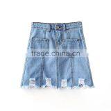 wholesales fancy girls fashion women ripped raw edges skinny denim jeans short skirts