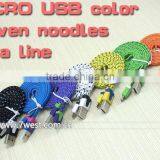 Noodle Flat Type Fabric Braided Micro USB Sync Charger Data Cable for Android Smartphones/For iPhone 4/iPhone 5