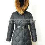 women real fur hood polyester fabric diamond quilted duck down fill puffy jacket
