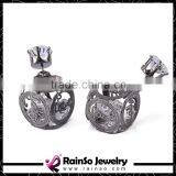 Dangling Crystal Hollow Rose Gold Double Sided Earrings thumbnail-2