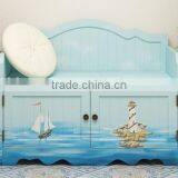 Mediterranean Style Shoe Cabinet, Sailing Boat Handpainting Changing Chair, Solid Wood Chair for Changing Shoes (BF01-X1158) thumbnail-1