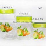 500-970ml Transparent Square With Fruit Decal Glass Cookie Jar