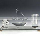 JINGYAGE Office Table Set Crystal Clear Pen Holder With Clock thumbnail-1