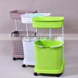 Plastic Two Layers Laundry Basket Bathroom Shelves With Wheels thumbnail-1