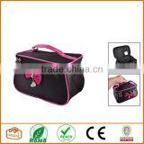Women Dots Printed Fuchsia Bowknot Decor Zipper Cosmetic Bag Pouch Black thumbnail-2