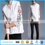 new 3/4 puff sleeve embroidery cotton casual blouse design in white color