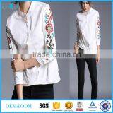 New 3/4 Puff Sleeve Embroidery Cotton Casual Blouse Design in White Color thumbnail-1