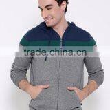 Grey Colourblocked Sweatshirt With Grindle Effect Customizable Full Zip Closure Long Sleeves Sweater Split Kangaroo Pocket thumbnail-2